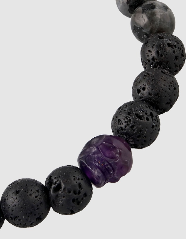 Kuzzoi - ICONIC EXCLUSIVE - Amethyst Skull Bead Bracelet in 925 Silver