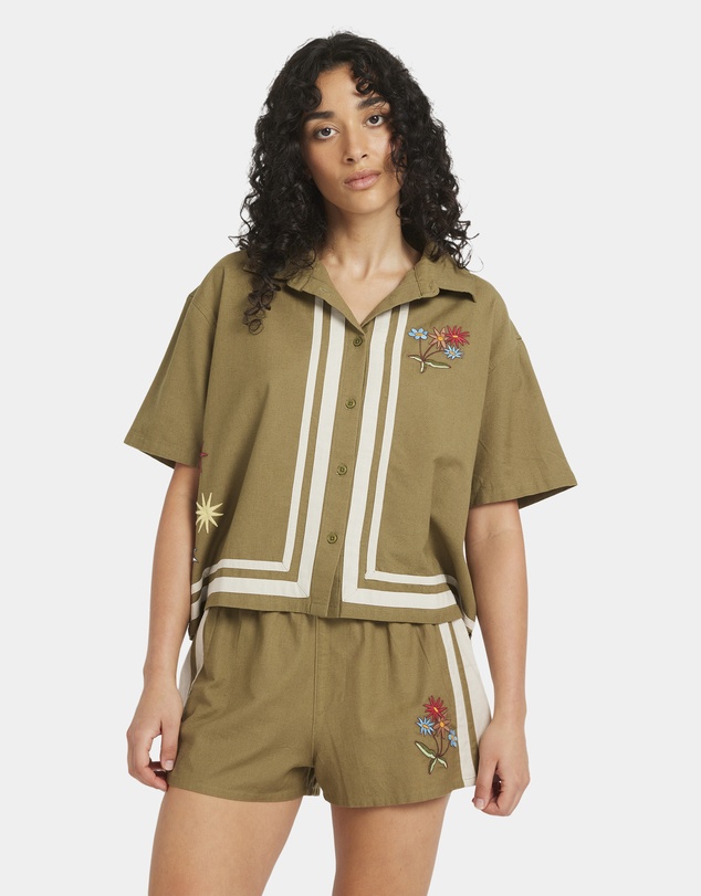 RVCA - Womens Mel G Button Down Short Sleeve Shirt