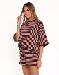 Petal & Pup - Hellen Stripe Short Set - Burgundy Cream Stripe