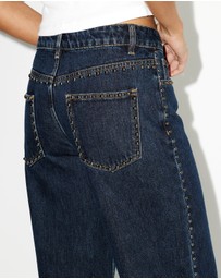 Dazie - Nights Out Studded Mid Rise Straight Leg Jeans