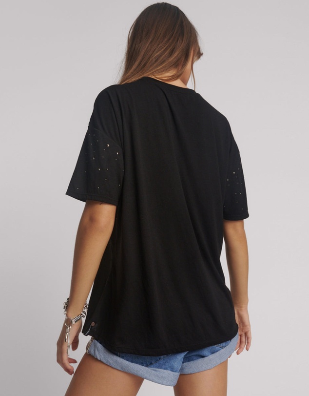 ONE TEASPOON - Studded Night Sky Linen Tee - Black