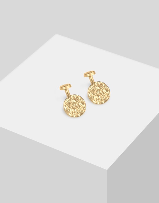 Kuzzoi - ICONIC EXCLUSIVE - Cufflinks Platelet Round Hammered Texture in 925 Sterling Silver Gold Plated