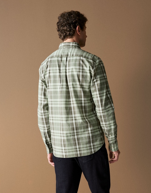 Trenery - Regular Fit Supima Cotton Tonal Check Shirt in True Olive