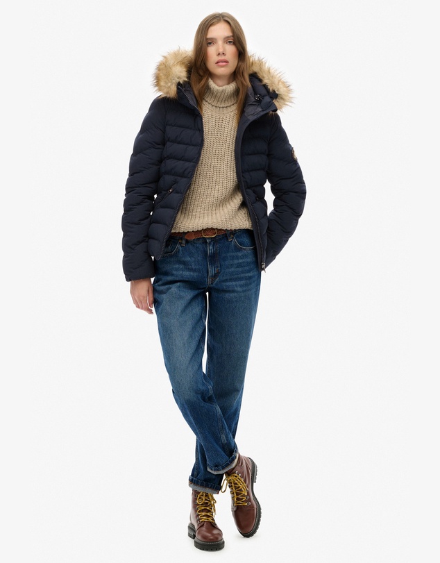 Superdry - Fuji Faux Fur Slim Fit Hood Padded Jacket