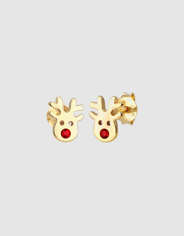 Elli Jewelry - Crystal Deer Kids Stud Earrings in Gold-Plated 925 Silver