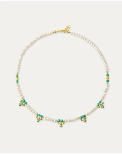 Ottoman Hands - Amelie Pearl and Turquoise Beaded Necklace