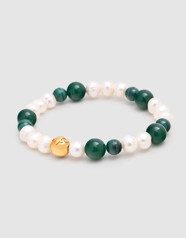Nialaya Jewellery - Wristband with Pearls and Malachite