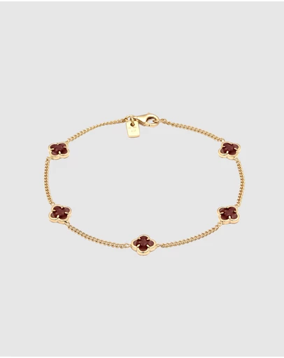 Kuzzoi - ICONIC EXCLUSIVE - Bracelet Male Cloverleaf Enamel Red 925 Sterling Silver Gold Plated