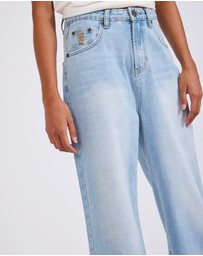 ONE TEASPOON - Love Machines Mid Waist Super Wide Leg Heartless Denim Jeans - Blue