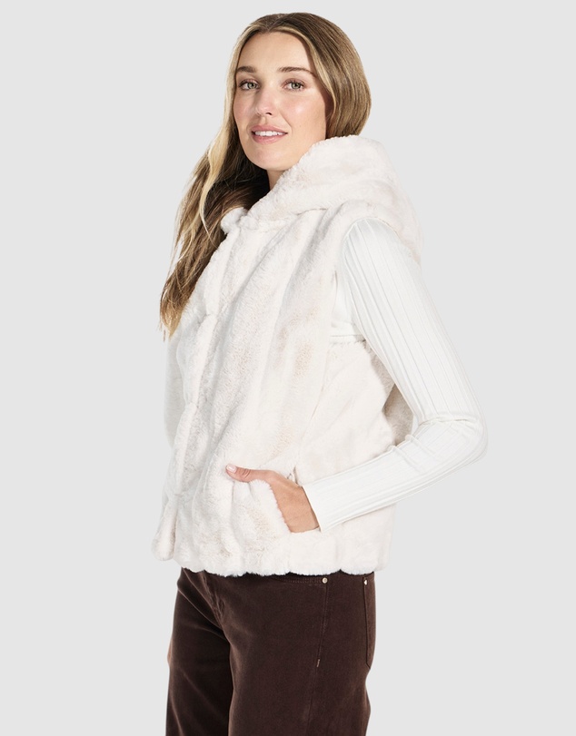 GUESS - Sophy Hooded Faux-Fur Vest