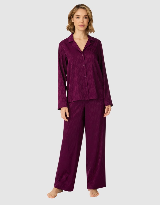 DKNY - Logo Satin Button-Up Long Sleeve Long Pyjama Set