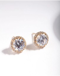 Lovisa - Gold Plated Sterling Silver 5mm Cubic Zirconia Halo Stud Earrings