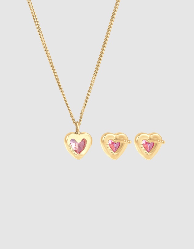 Elli Jewelry - Children's Pink Heart Zirconia Jewellery Set in Gold-Plated 925 Silver