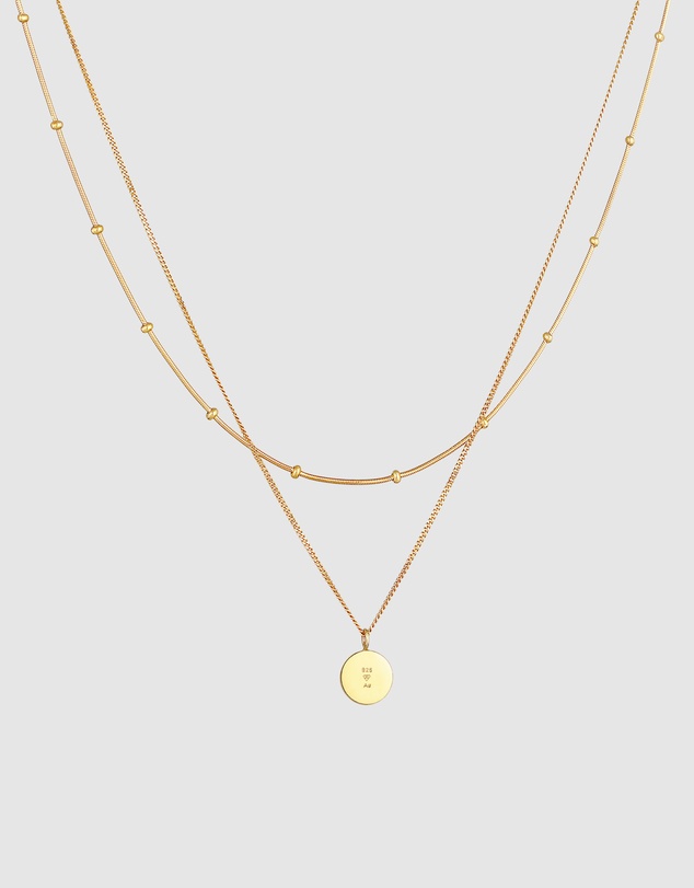 Elli Jewelry - Filigree Round Pendant Layered Necklace in Gold-Plated 925 Silver