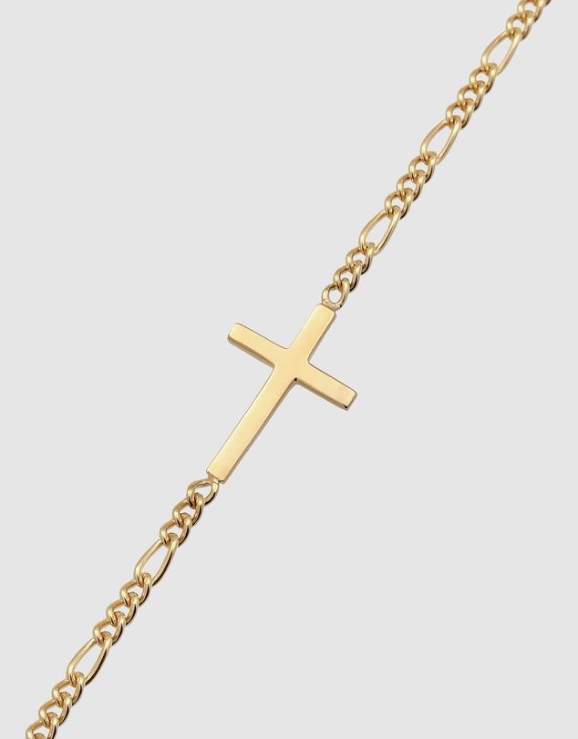 Kuzzoi - ICONIC EXCLUSIVE - Bracelet Male Cross Figaro Chain 925 Sterling Silver Gold Plated