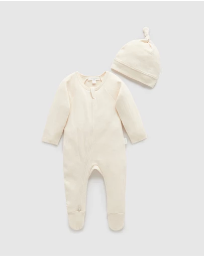 Purebaby - Pointelle Growsuit & Hat Pack-Babies