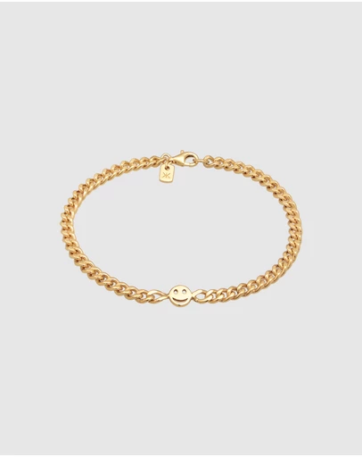 Kuzzoi - ICONIC EXCLUSIVE - Curb Chain Bracelet with Smiling Charm in Gold-Plated 925 Sterling Silver