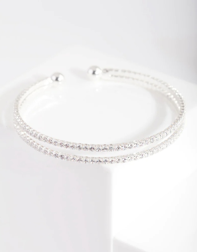 Lovisa - Silver Cubic Zirconia 2 Row Cuff Bracelet