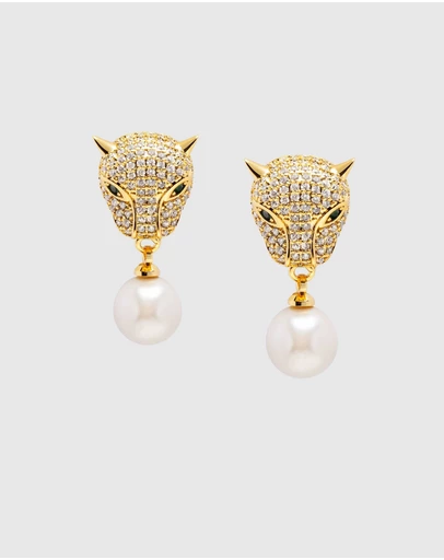 Nialaya Jewellery - Women's Panther Earring with Pearl Drop