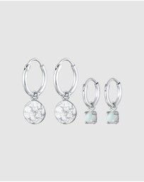 Elli Jewelry - Earrings Creoles Platelet Set Of 2 With Opal in 925 Sterling Silver
