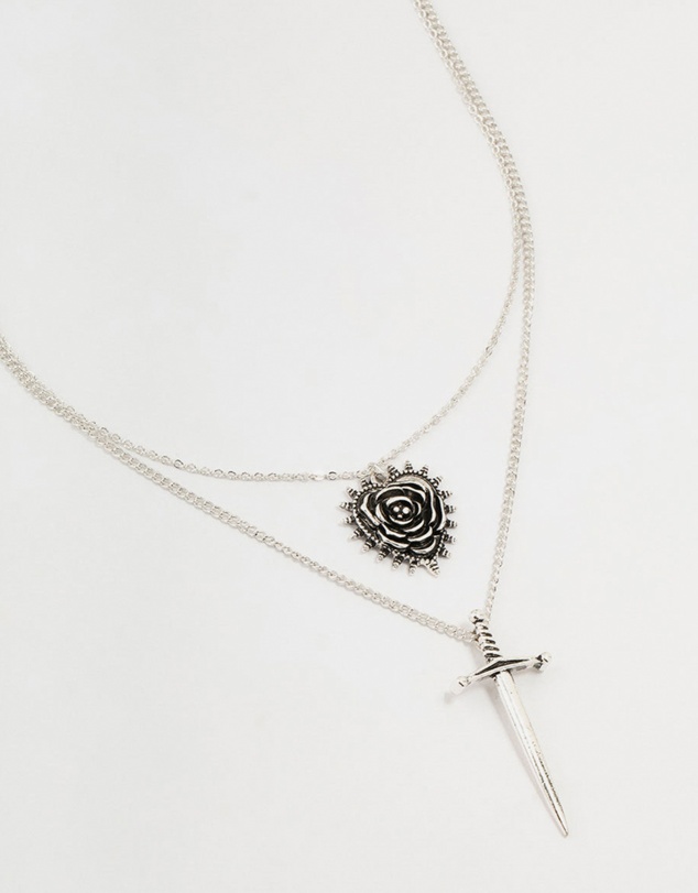 Lovisa - Antique Silver Dagger & Heart Layered Necklace