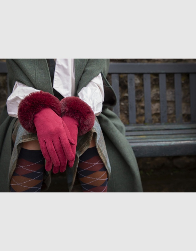 DENTS - Touchscreen Velour-Lined Faux Suede Gloves with Faux Fur Cuffs