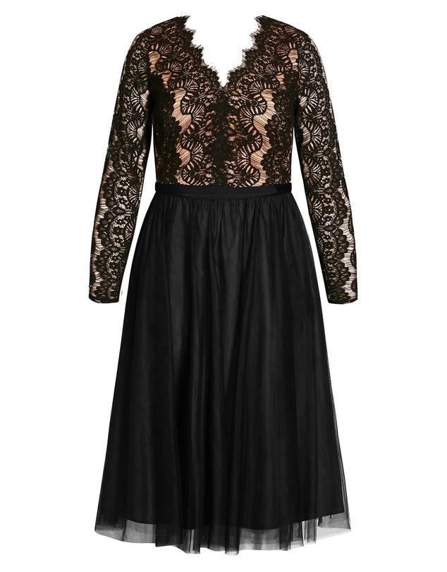 City Chic - Plus size Rare Beauty Lace Midi Dress - black