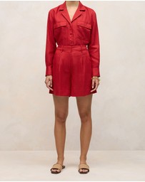 Trenery - Linen Tailored Short in Cherry Red