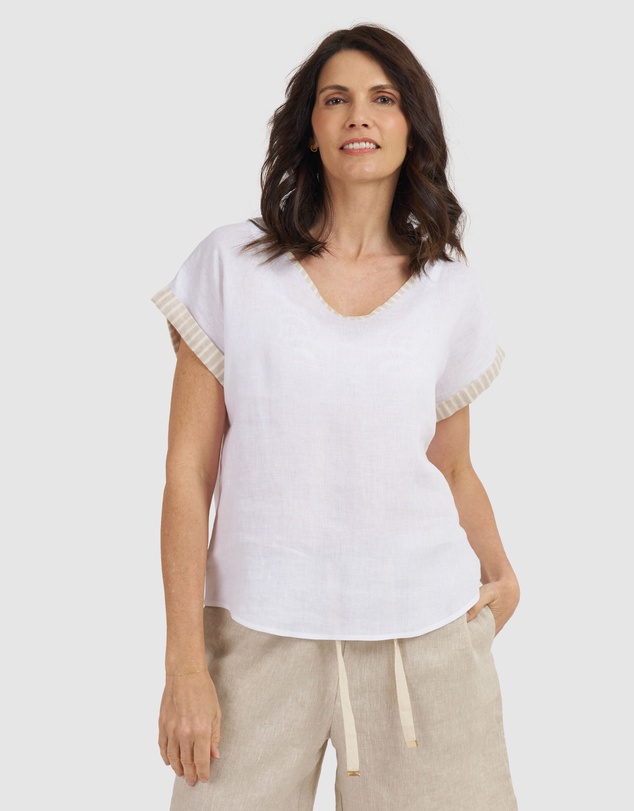 CAMIXA - Martina Linen V-Neck T-shirt