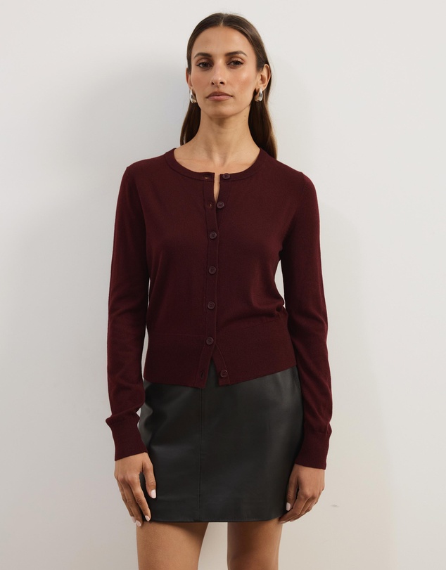 Atmos&Here - Elina Crewneck Knit Cardigan With Rib Hem
