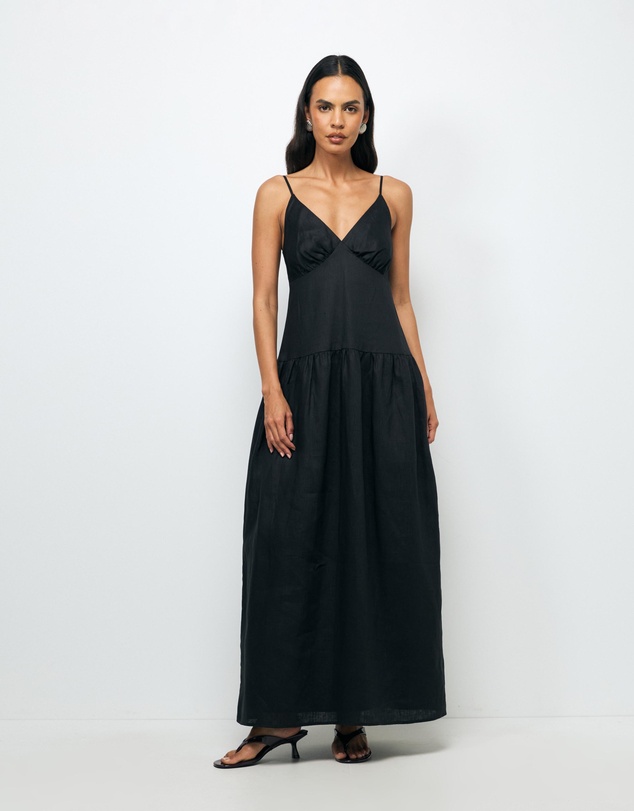 AERE - Bree V Neck Linen Maxi Dress