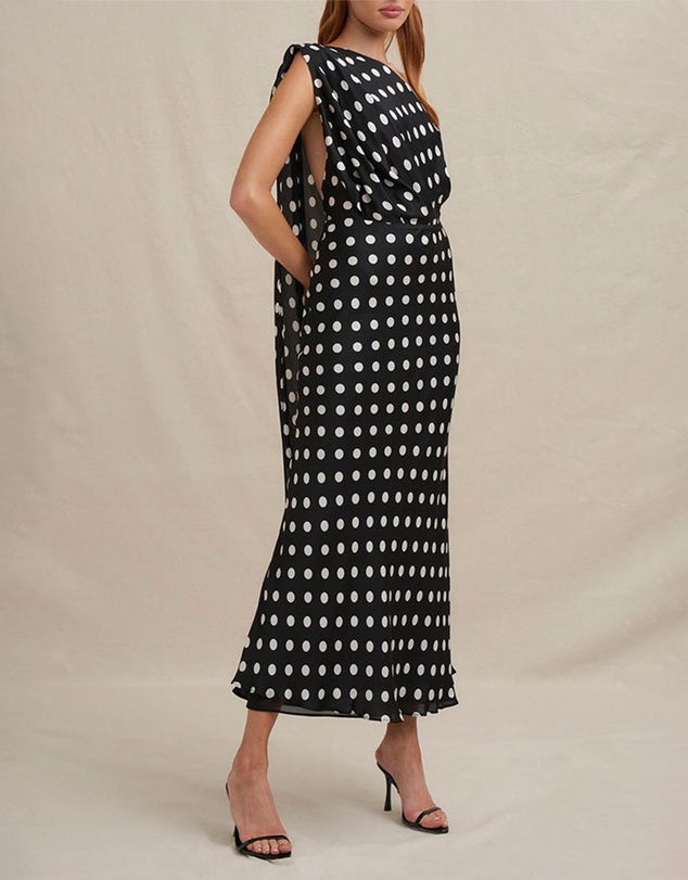 BY JOHNNY. - Dove Drape Polka Ankle Dress