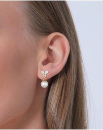Elli Jewelry - Earrings Ear Hangers Elegant with Zirconia And Synt. Pearl in 925 Sterling Silver Gold Plated
