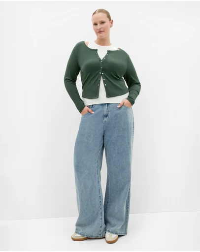 City Chic - Plus size Lily Micro Rib Top - forest