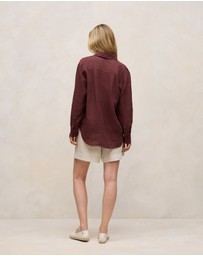 Trenery - Delave Linen Half Placket Shirt in Espresso