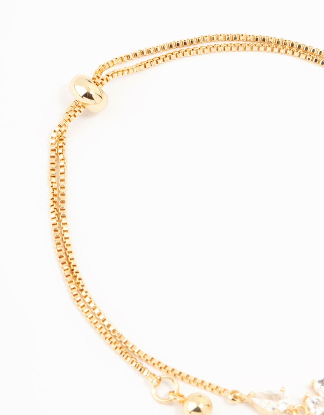 Lovisa - Gold Plated Cubic Zirconia Butterfly & Flower Toggle Bracelet