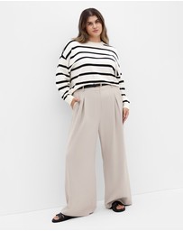 City Chic - Plus size Kenia Stripe Crew Neck Knit Jumper - vanilla