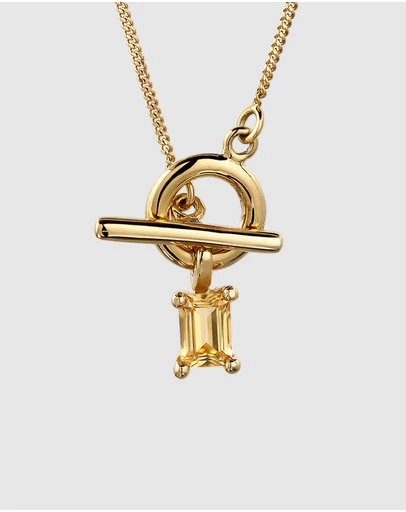 Elli Jewelry - Golden Hour Citrine T-Bar Necklace in Gold-Plated 925 Silver
