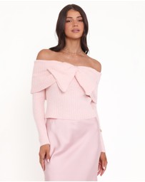 Petal & Pup - Helene Bow Off Shoulder Knit Sweater - Pink