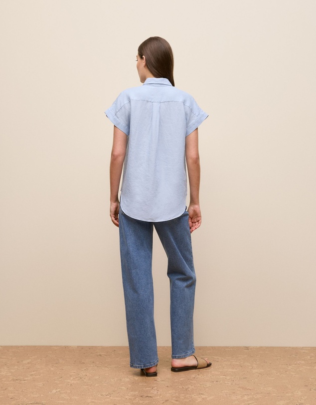 Trenery - Delave Linen Cap Sleeve Shirt in Ice Blue