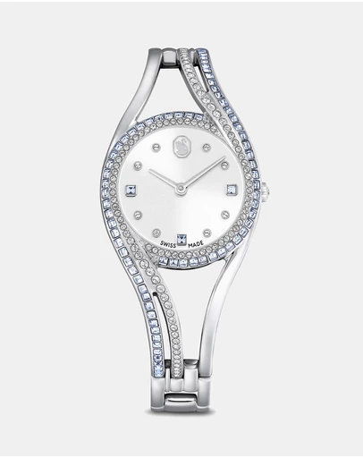Swarovski - Hyperbola Bangle Watch, Swiss Made, Metal Bracelet, Blue, Stainless Steel