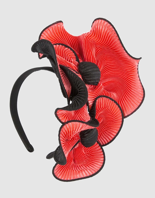 Max Alexander - Coral and Black Racing Fascinator