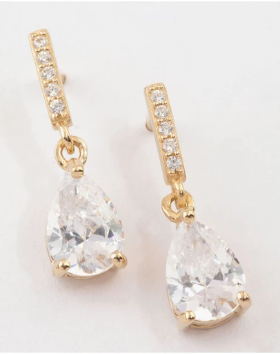 Lovisa - Gold Plated Sterling Silver Teardrop Cubic Zirconia Drop Earrings