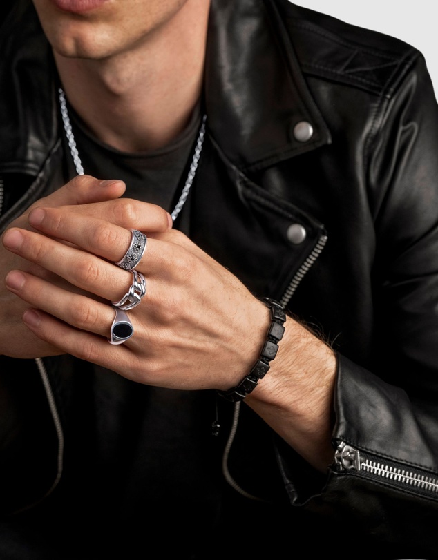 Nialaya Jewellery - Men's Sterling Silver Dorje Ring