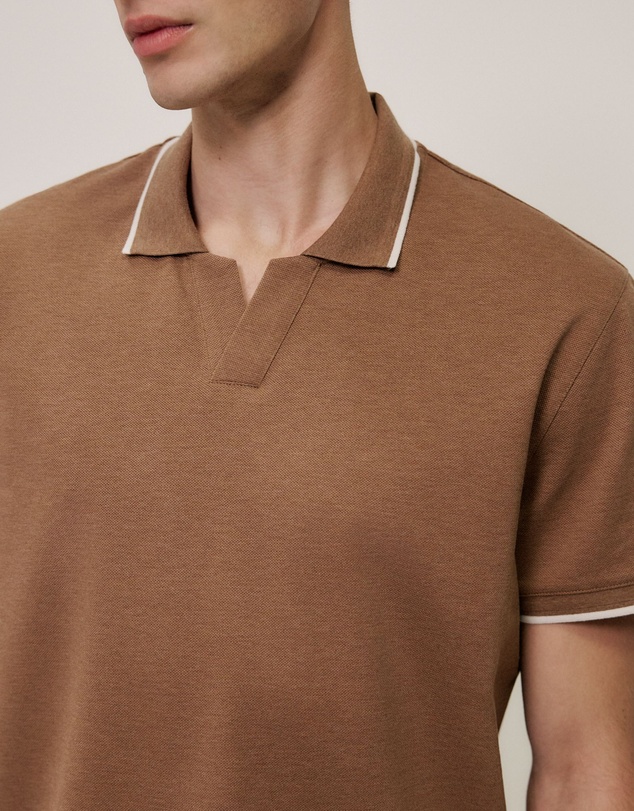 Trenery - Mercerised Cotton Pique Marle Polo in Amaretto