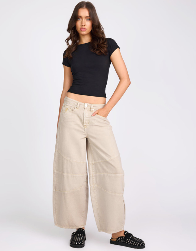 ONE TEASPOON - Barrel Mid Waist Wide Leg Denim Jeans - Stone
