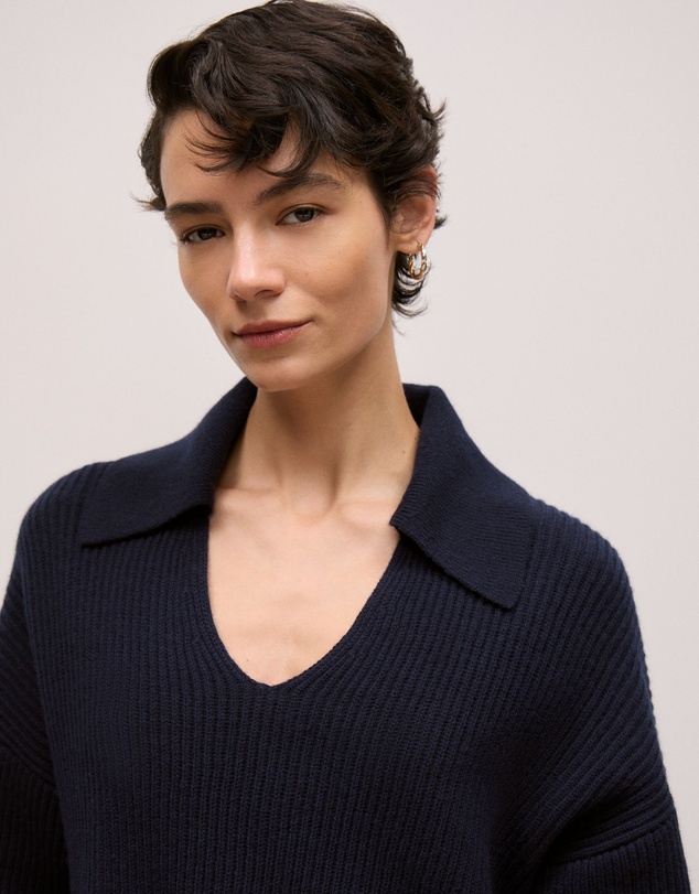 Trenery - Merino Open Collar Knit in Night Sky