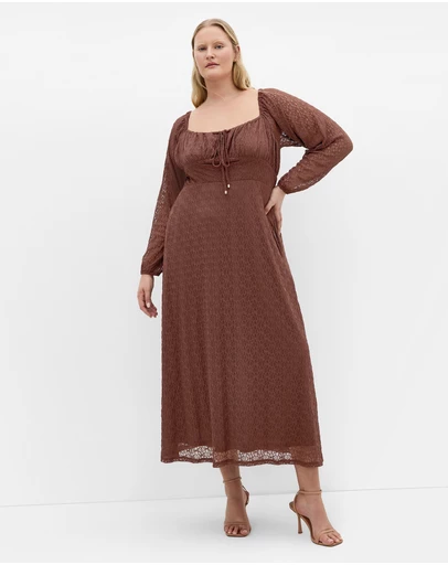 City Chic - Plus sizeLani Lace Long Sleeve Midi Dress - chocolate