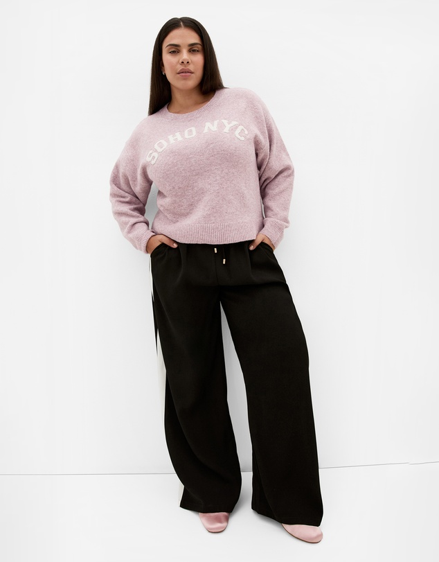 City Chic - Plus size Soho Crew Knit Jumper - pink marle