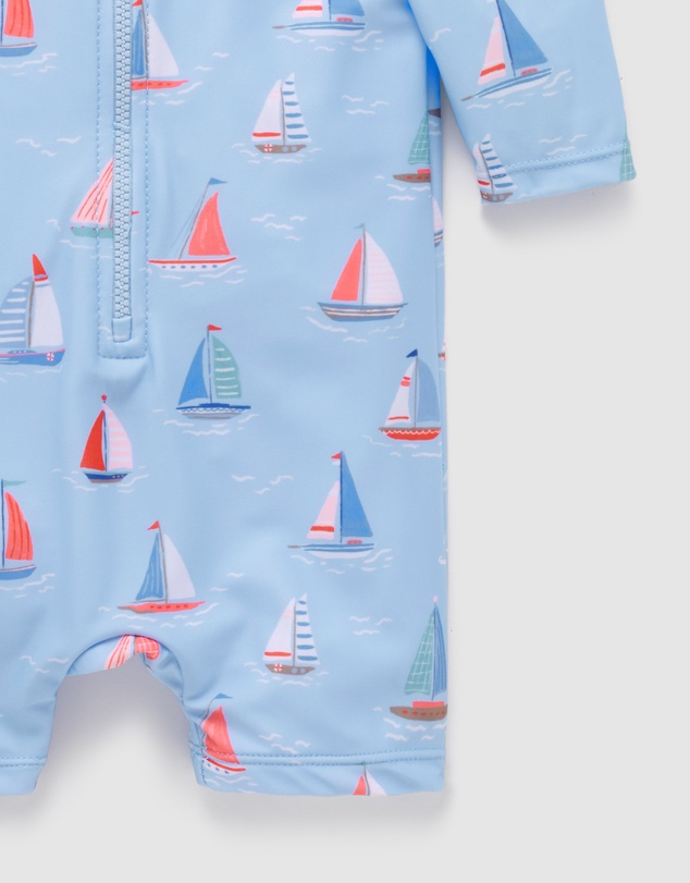 Purebaby - Printed Long Sleeve Rashie Sunsuit- Kids-Babies